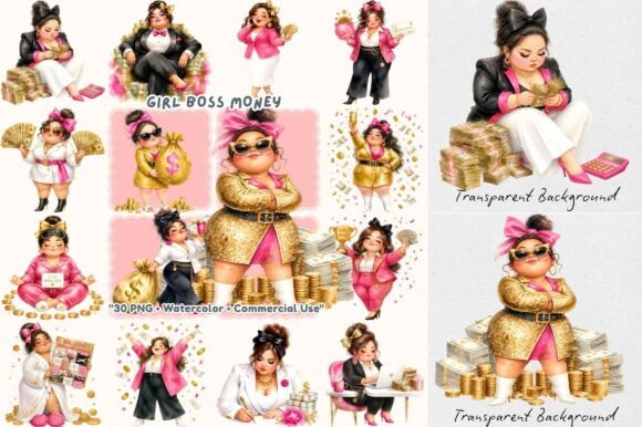 Download Luxury Girl Boss Money Watercolor PNG - Money Collection